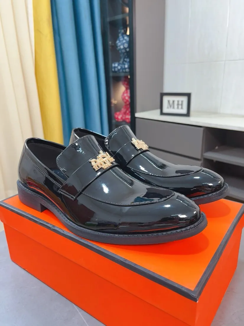Men's shoes 💰500🌹🌹《HERMES》Hermès business leather shoes, original factory configuration, original imported open edge bead upper + luxury hardware logo + fully imported original customized sheepskin lining, sole: rubber wear-resistant outsole, difficult craftsmanship, original factory follow-up goods, 🔍🔍high quality code number: 38-44 45 can be customized